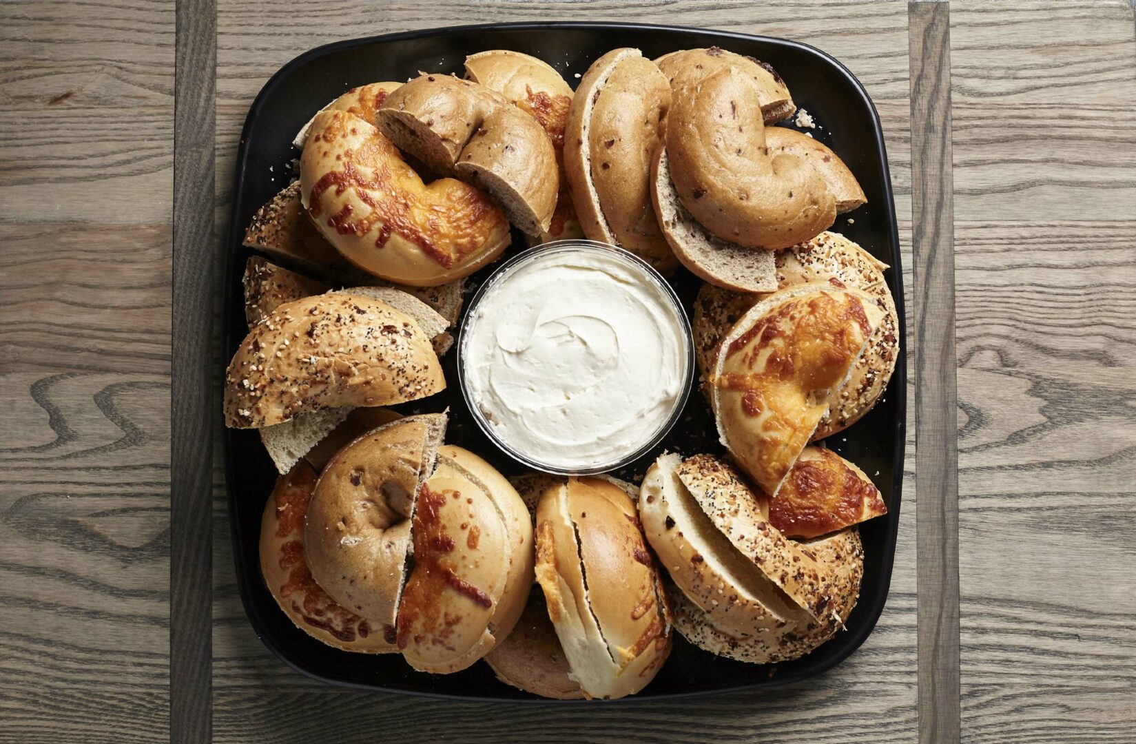 bagel and cream cheese catering tray from Zupans