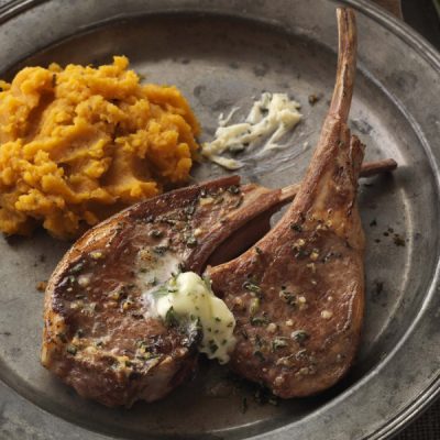 savory-lamb-rib-chops-with-rosemary-butter-and-sweet-potatoes
