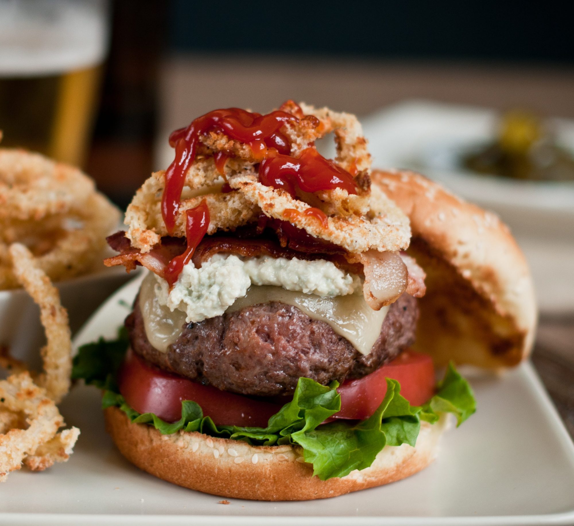 Bacon Burger with Blue Cheese Sauce