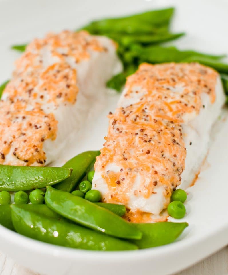 halibut and snow peas