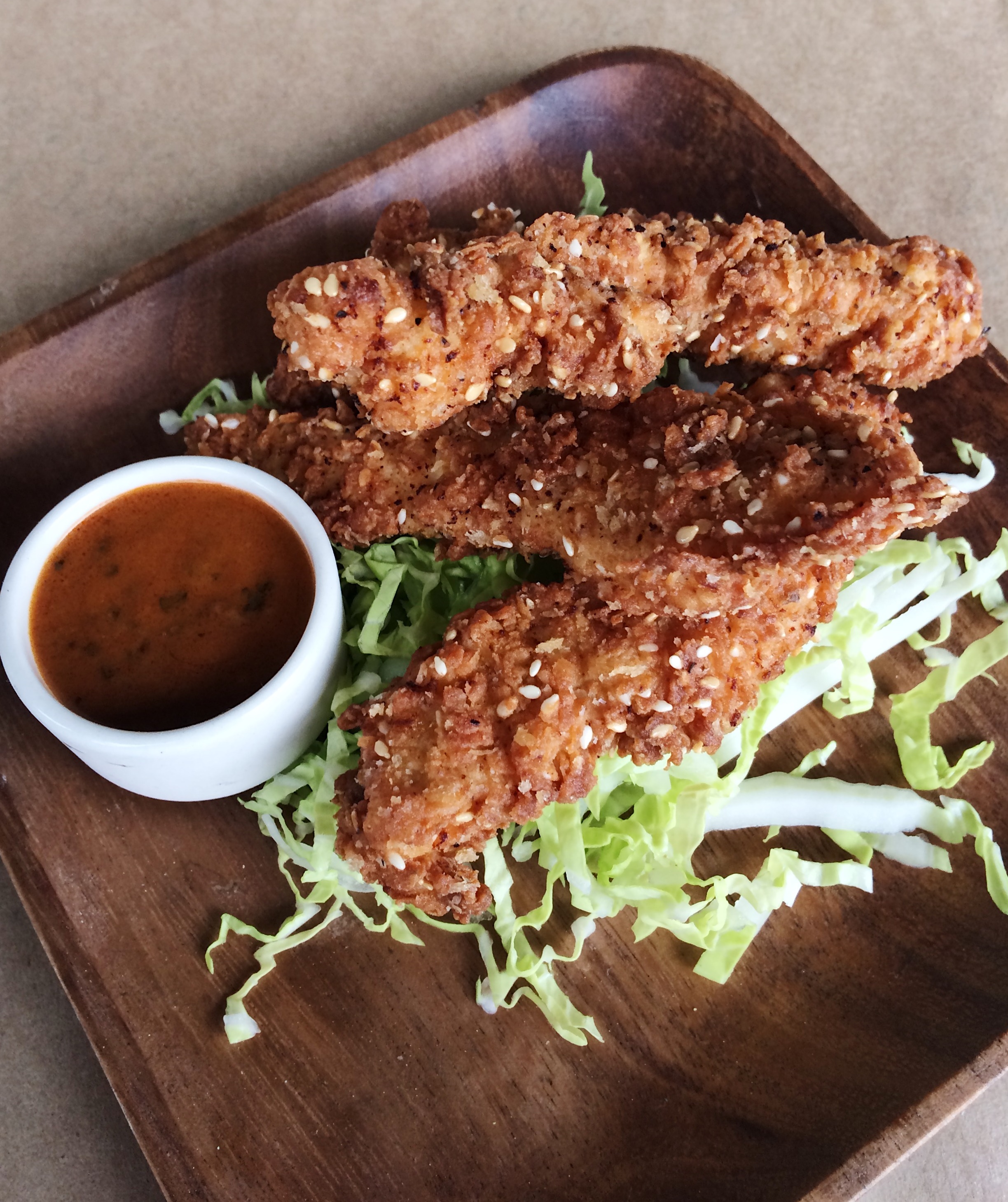 Spicy Buttermilk Chicken Tenders with Peanut Sauce