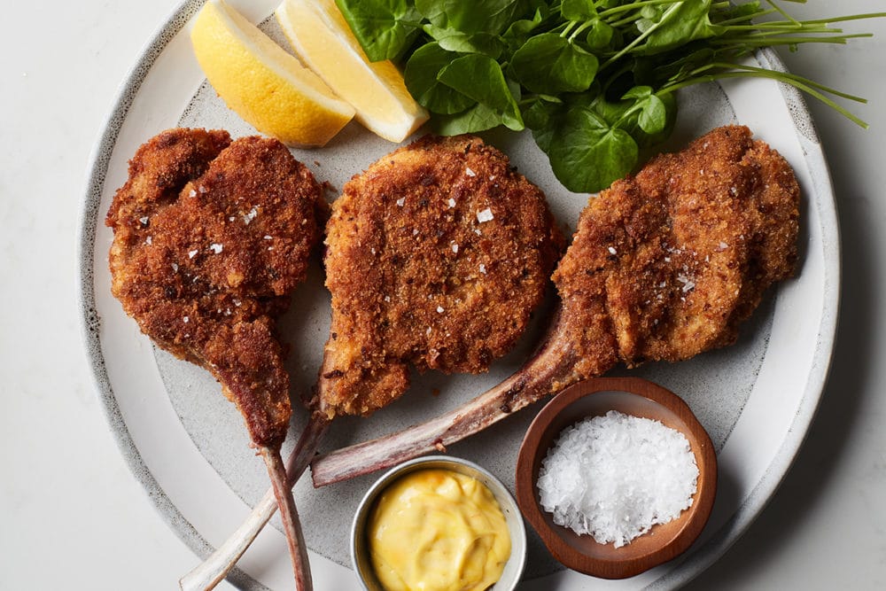 Pan Fried Breaded Lamb Chops with Saffron Aioli