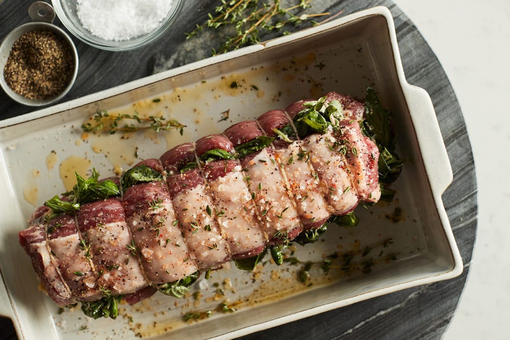 Lamb Loin Roast with Roasted Garlic and Basil