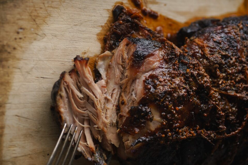 slow-cooked pork with sugar glaze