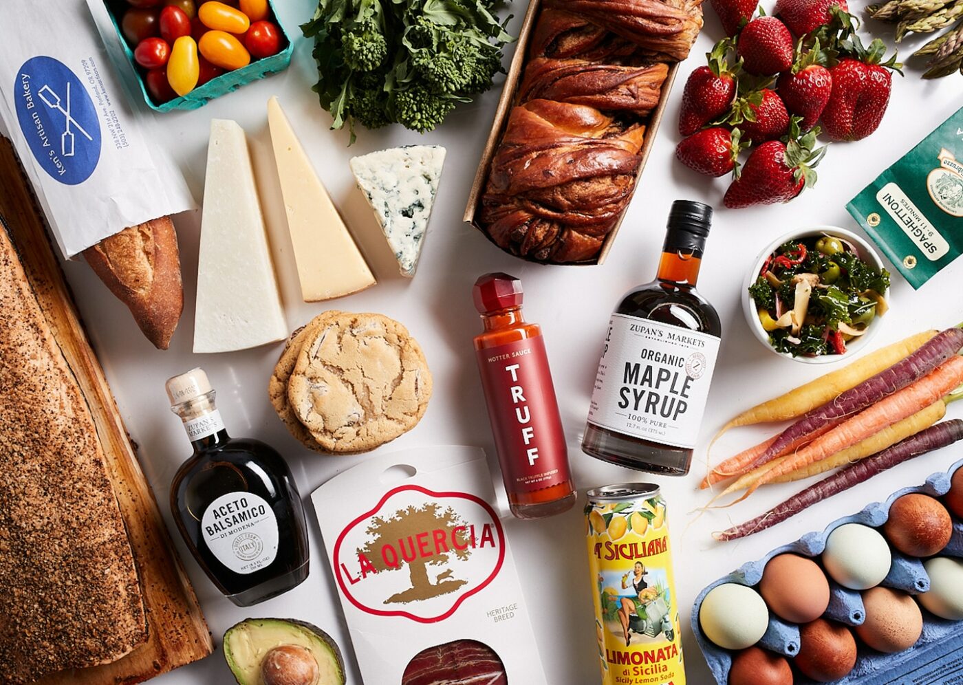 photo of gourmet foods on a table from Zupan;s markets
