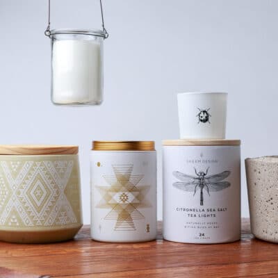 Group of Citronella candles in a line
