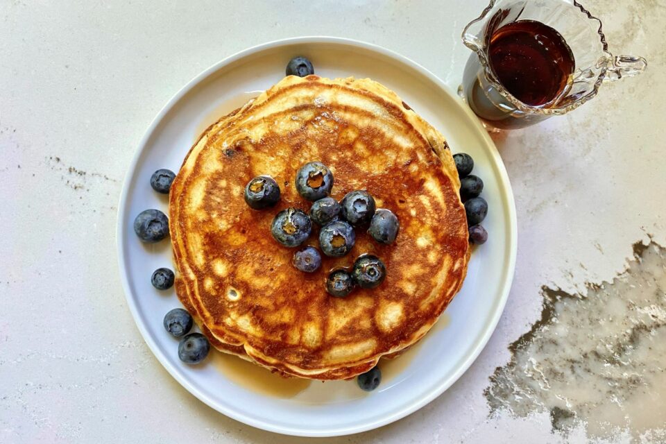 blueberry pancakes with syrup