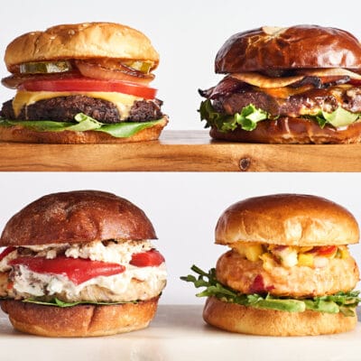 photo of 4 different types of burgers