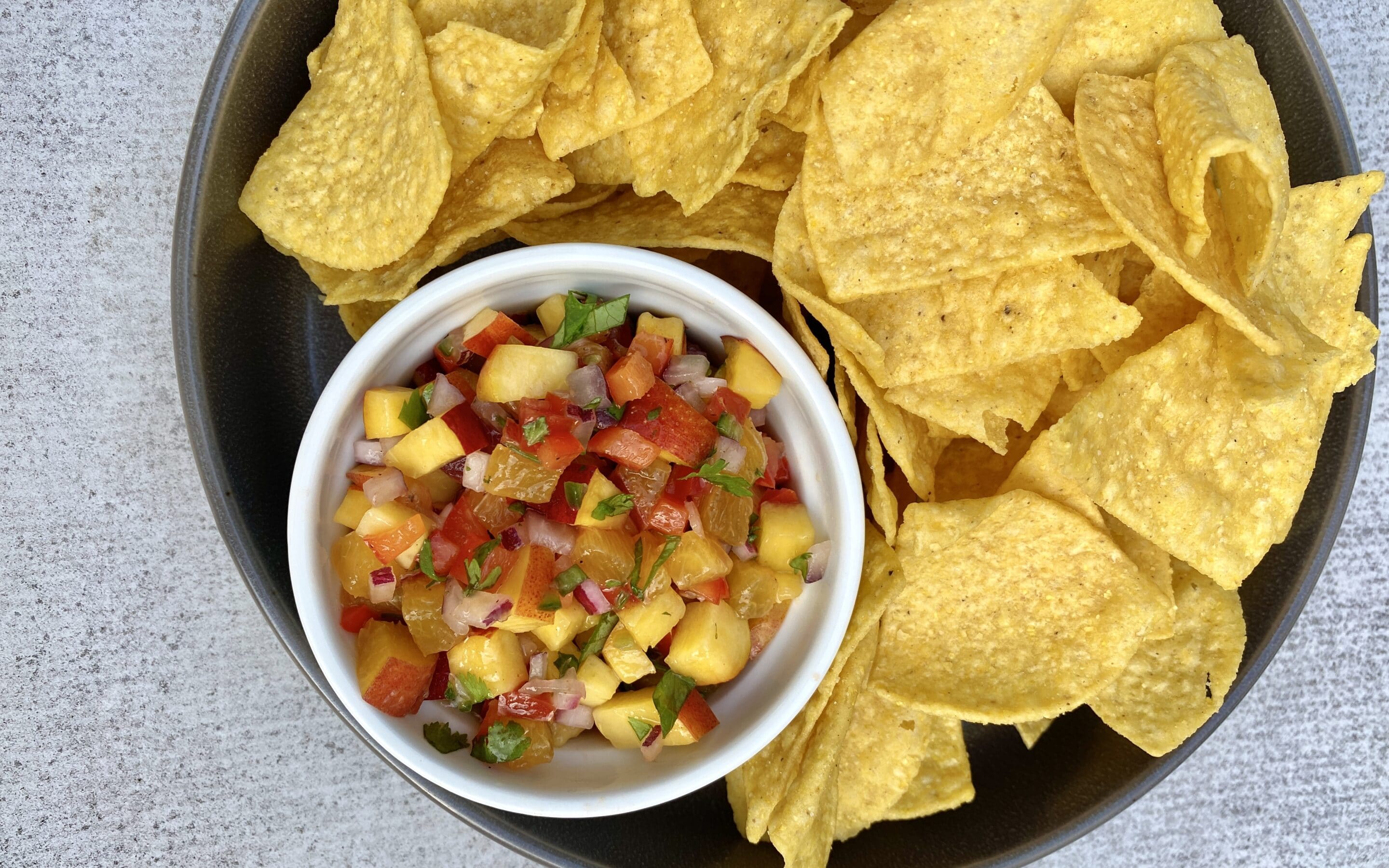 Peach salsa and chips from Zupan's Markets