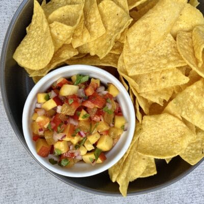 Peach salsa and chips from Zupan's Markets
