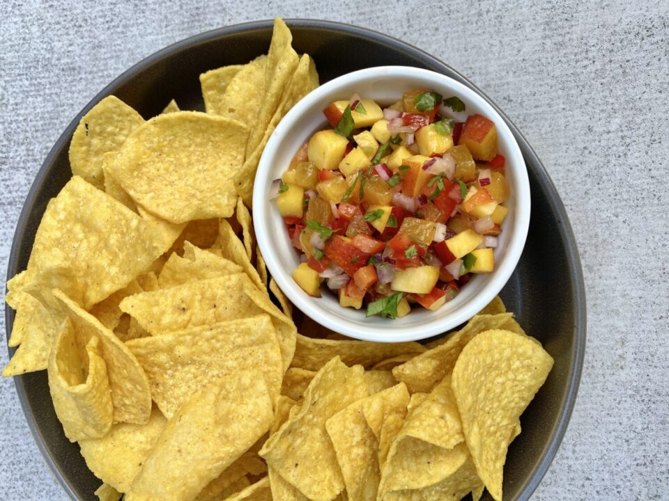 Peach salsa and chips from Zupan's Markets