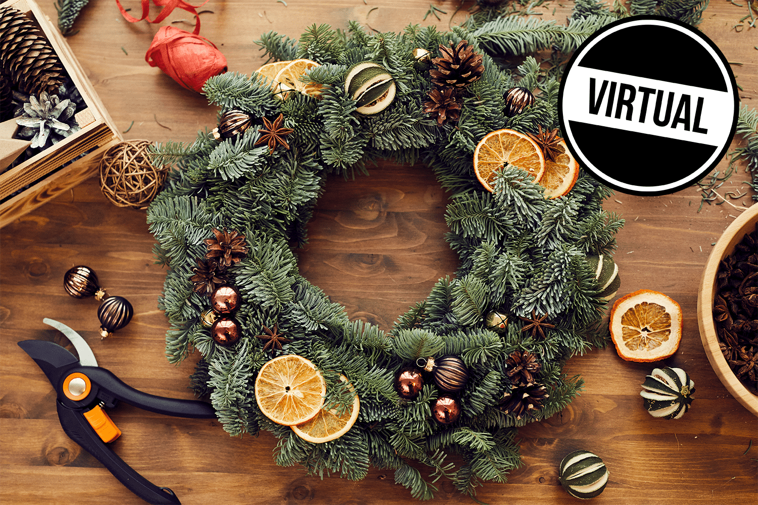 holiday wreath making virtual class from Zupan's Markets