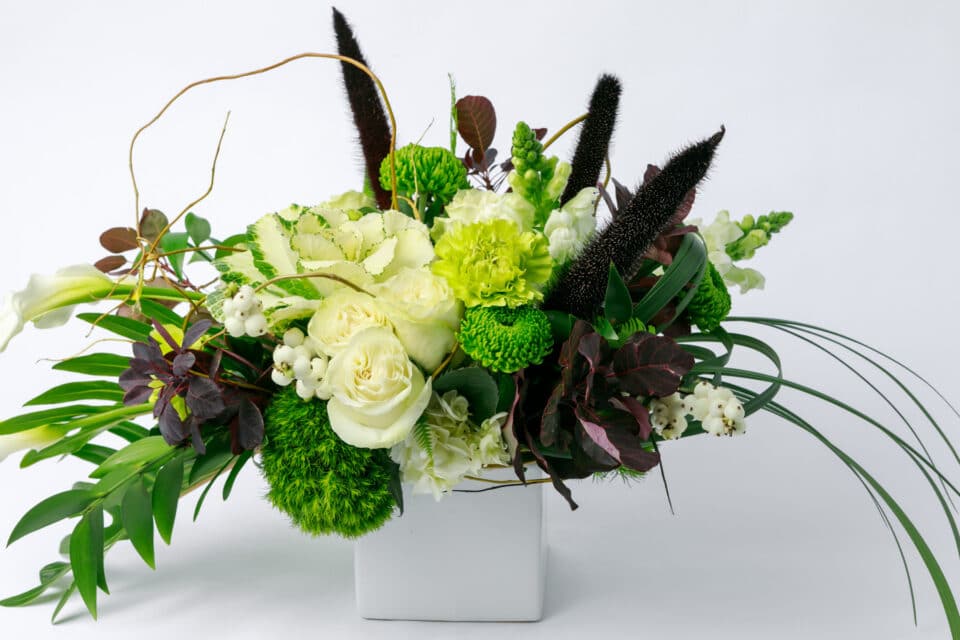 Meadow Fog green and purple flower arrangement