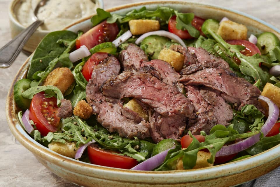 Succulent Medium Rare Flank Steak Salad
