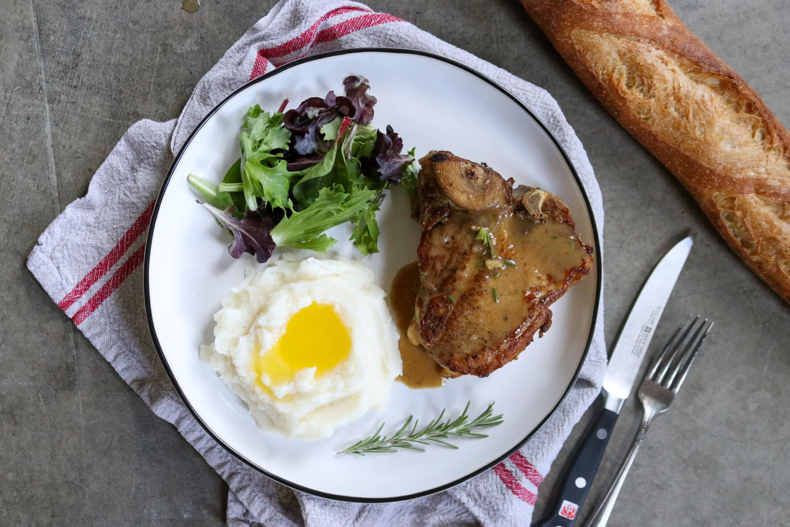Roasted Veal Loin Chops with Rosemary Pancetta Pan Sauce