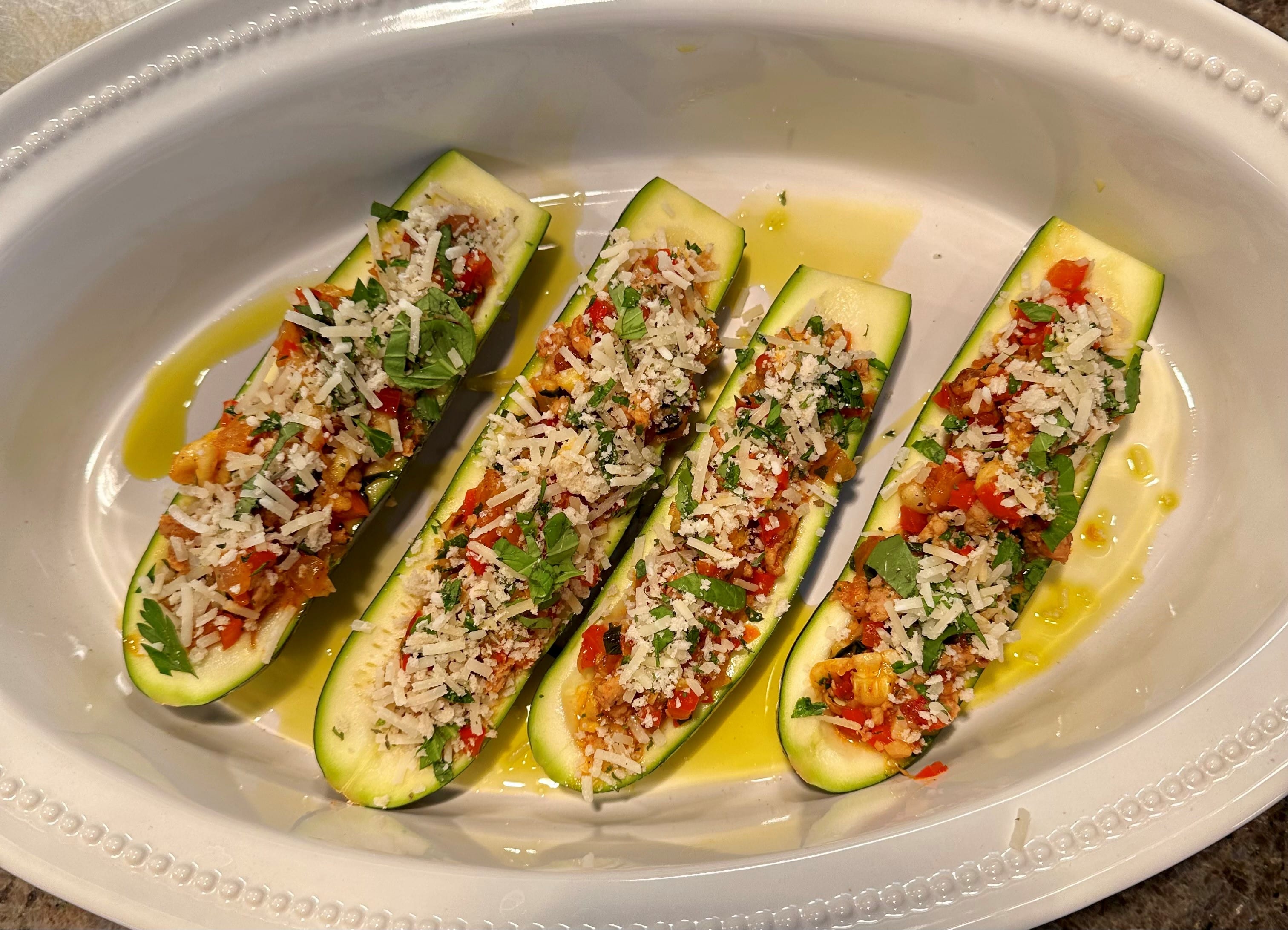 Stuffed Zucchini with Sausage and Parmesan