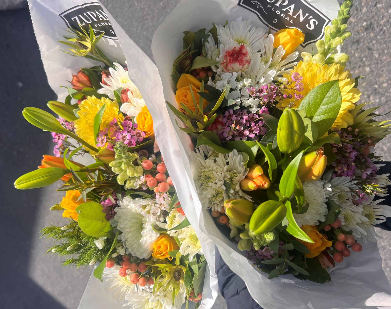 Two Bouquets in Zupan's Markets Paper